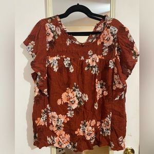 Metallic Floral Smocked Top